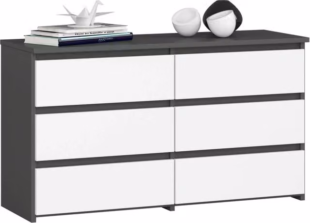 Cassettiera compatta AKORD CL100 Grigia Grafite con 6 cassetti e inserto frontale Bianco L 100 cm x P 35 cm x H 57 cm