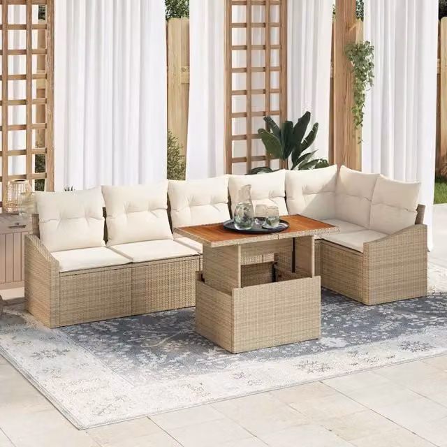 Set Divano da Giardino 7 pz Beige Poly Rattan 3358584