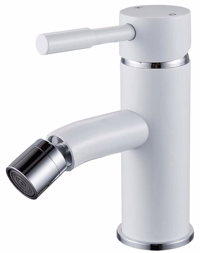 Miscelatore monocomando per bagno, bidet o lavabo, colore bianco, materiale: ottone