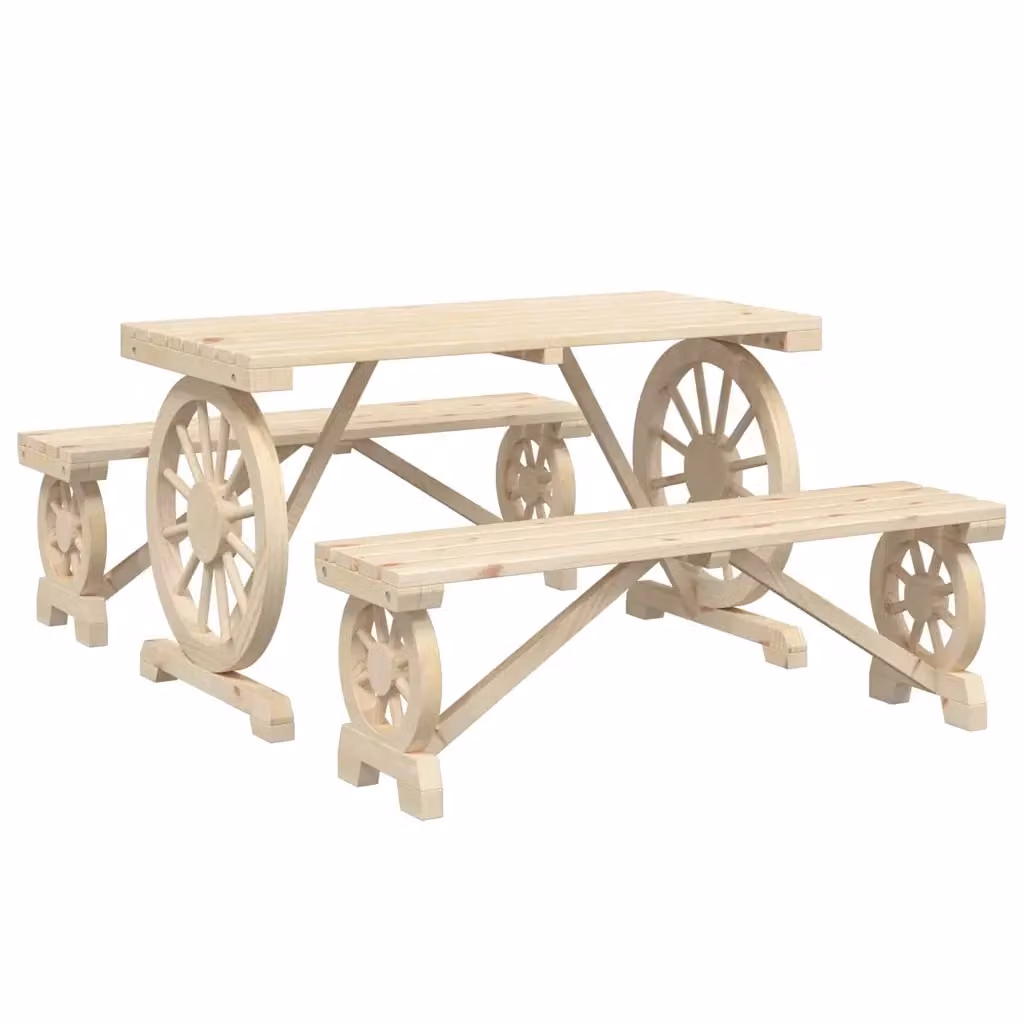 Set da Pranzo da Giardino vidaXL in Legno di Abete, 3 Pezzi, Marrone e Beige – 2