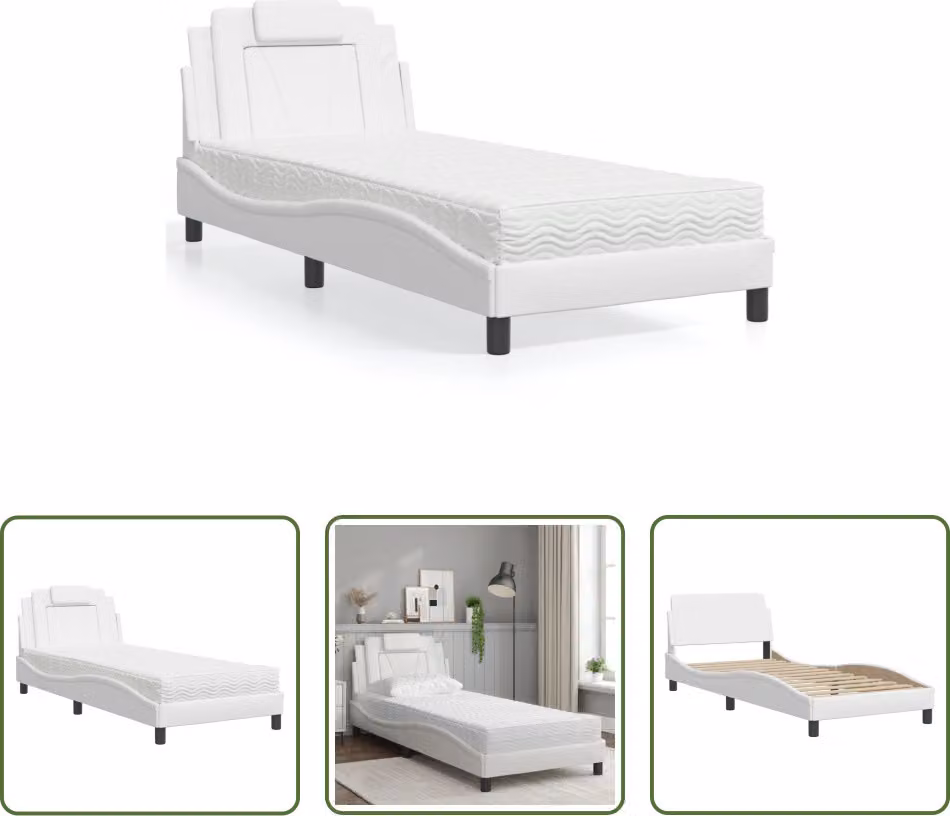 The Living Store Letto con materasso bianco 80x200 cm in ecopelle