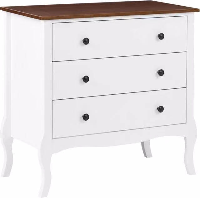 Comò Beliani in MDF e legno di gomma bianco con stile shabby chic e cassetti soft close