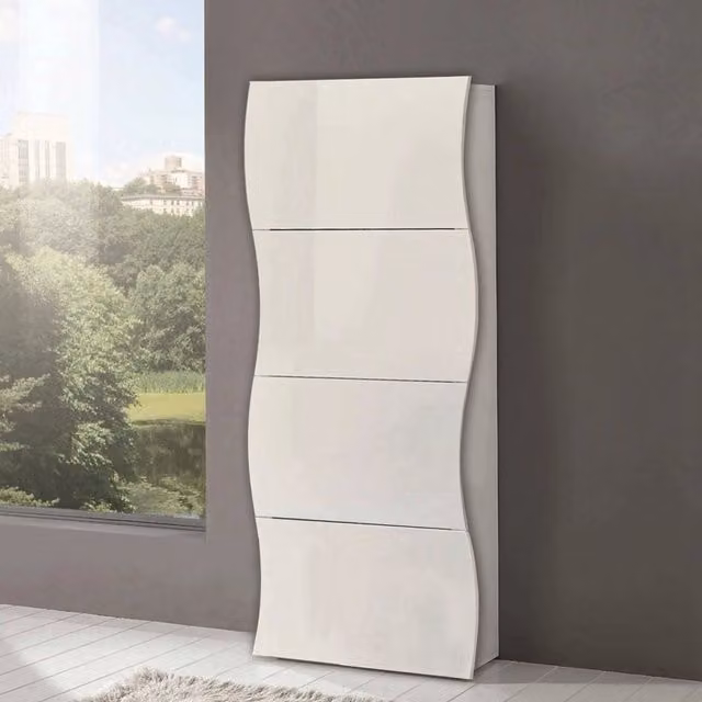Scarpiera Adaz DMORA, Mobile Portascarpe da Ingresso con 4 Ante a Ribalta, Bianco Lucido, L: 71 cm, P: 27 cm, H: 162 cm