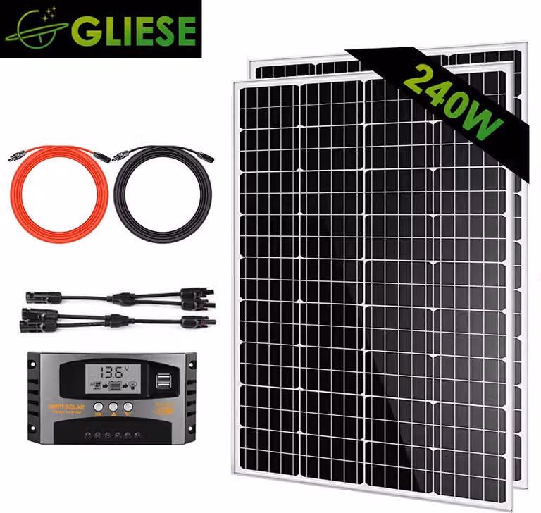 Impianto solare da 240W: Kit completo per l'autonomia energetica domestica – Energia pulita dal sole, modulo solare monocristallino impermeabile