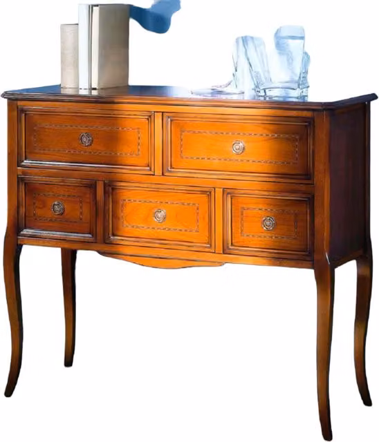 Consolle cassettiera classica in legno con 5 cassetti Mobili 2G finitura bassano L: 98 cm, P: 40 cm, H: 85 cm