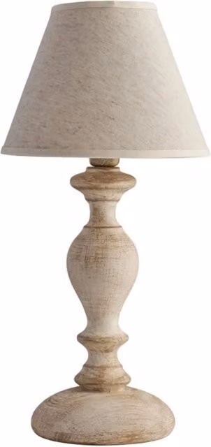 Lumetto Shabby Chic Bonetti Illumina in Bianco e Beige con paralume in tessuto e base in legno, stile rustico vintage, attacco E14 – 1