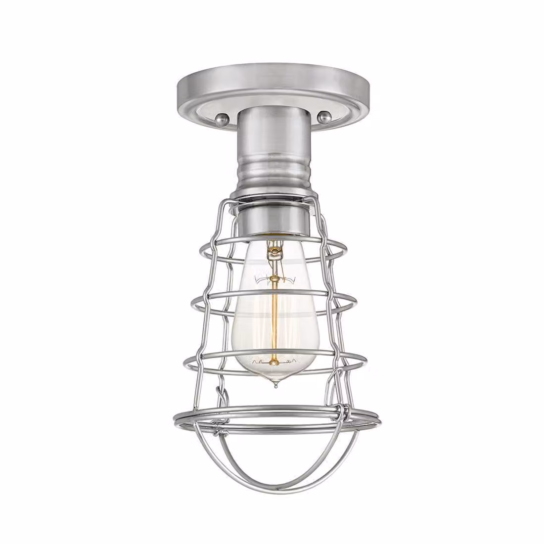 Plafoniera Industrial Nordica Mixon Acciaio Nichel Spazzolato 1 Luce E27