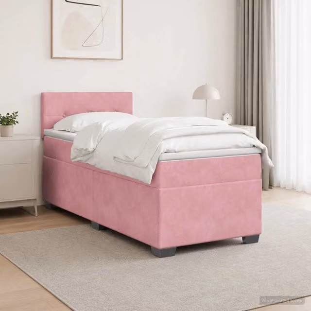 Letto box spring con materasso vidaXL in velluto rosa e bianco con base a sollevamento L/P/H: 90 x 200 x 46 cm