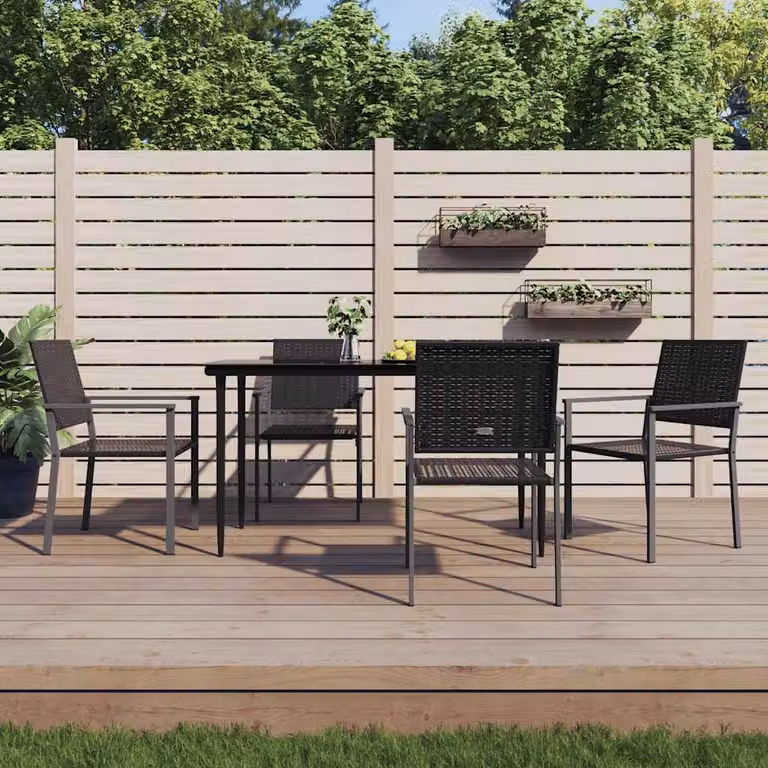 Set di 4 sedie da giardino vidaXL in polyrattan nero con braccioli L: 54 cm, P: 62,5 cm, H: 89 cm
