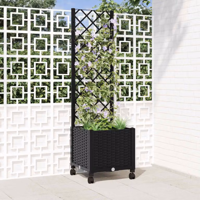 Vaso da giardino con grigliato e ruote vidaXL, Nero, L/P/H: 40 x 40 x 146 cm