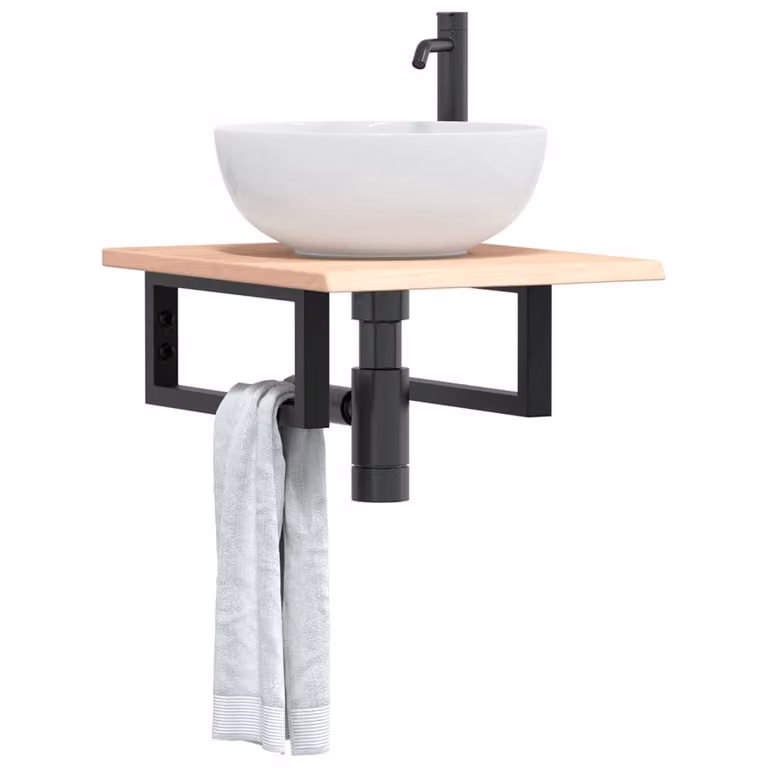vidaXL Ripiano da parete per lavabo in legno di rovere e metallo nero e marrone