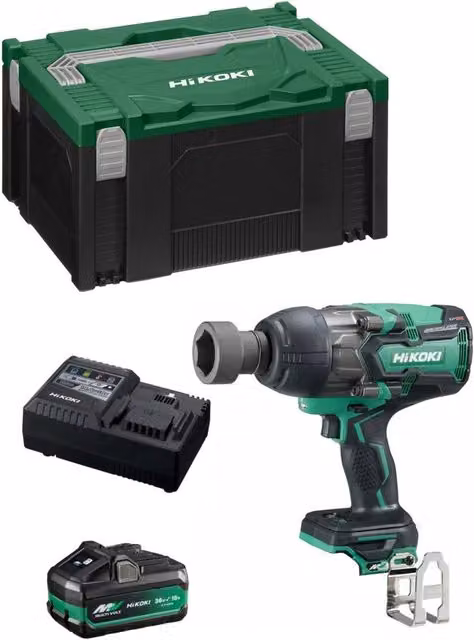 Avvitatore ad impulsi HiKOKI WR36DAB1X con batteria ricaricabile e valigetta HSC II, colore verde