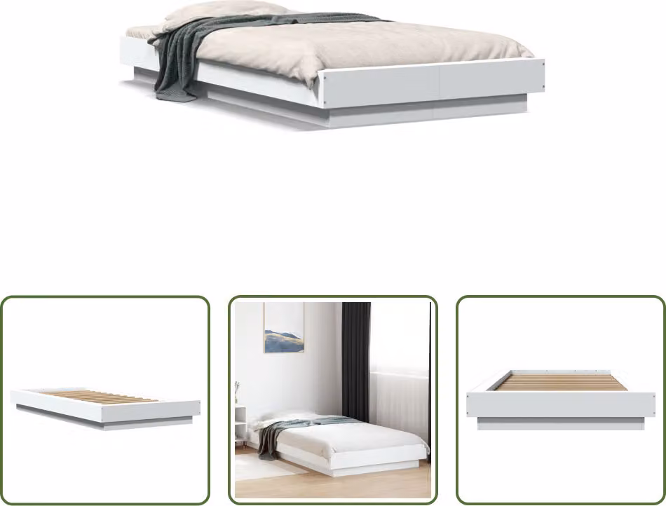 The Living Store Struttura letto bianca 90x200 cm in materiale ligneo