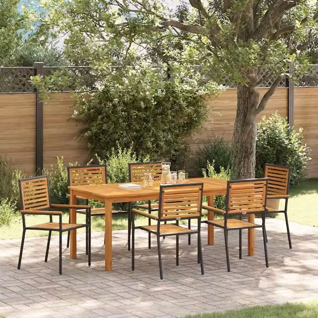 Set da Pranzo per Giardino 7 pz Nero Legno di Acacia Massello 3365541