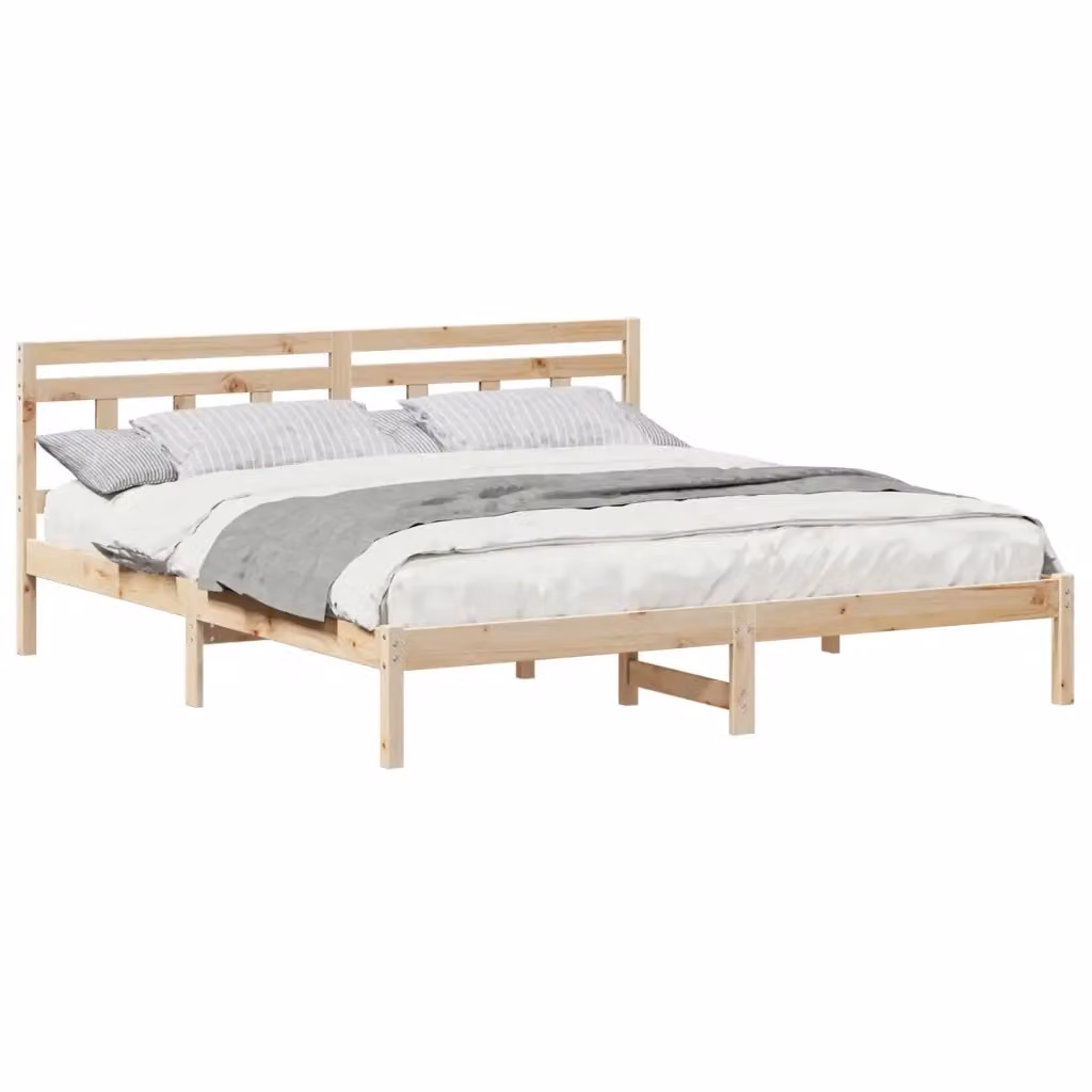 Struttura letto con giroletto in pino massello marrone L 180 cm x P 200 cm – 2