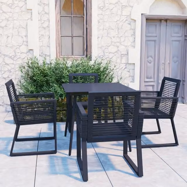 Set da Pranzo da Giardino 5 pz in Rattan PVC Nero 3060214