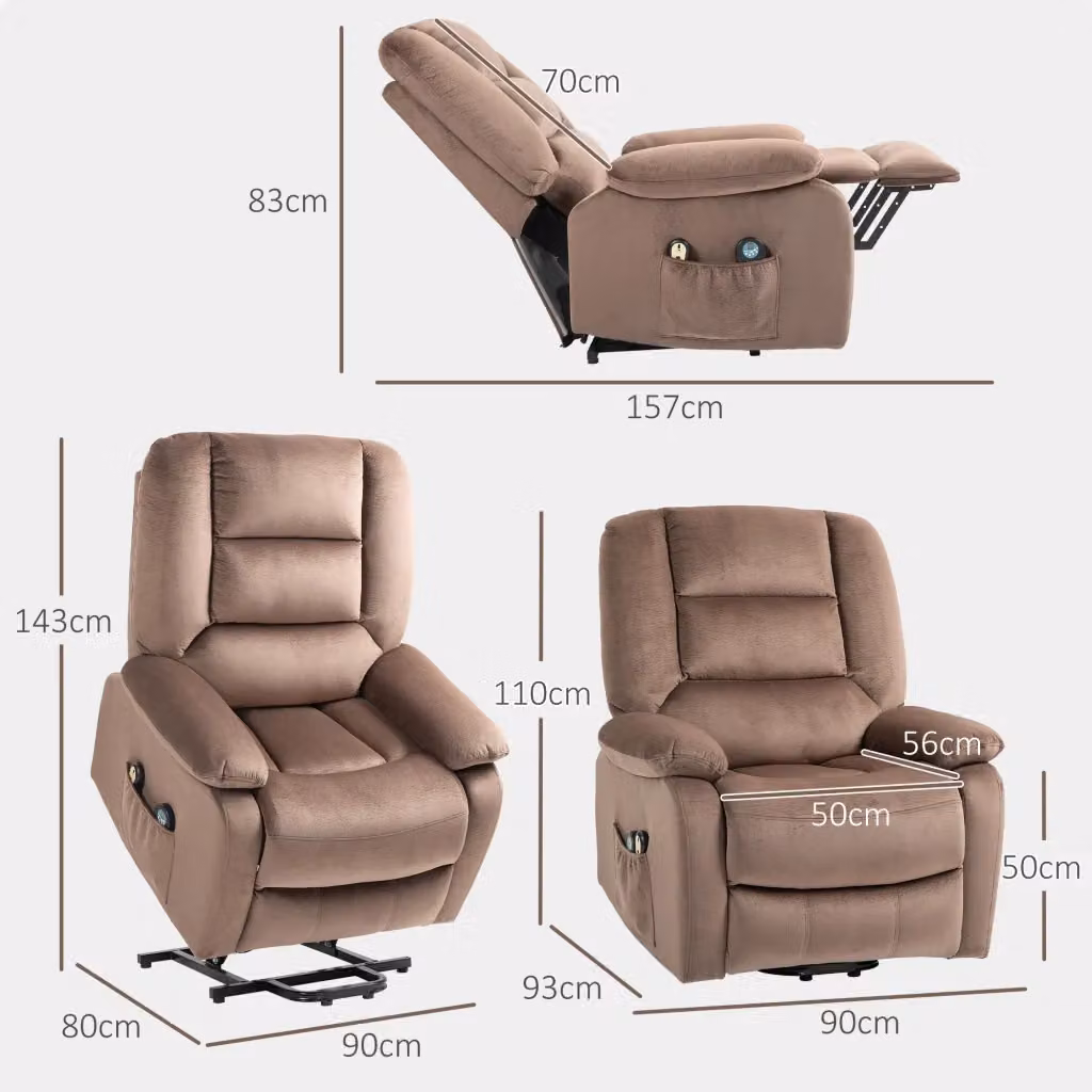 Poltrona Relax Elettrica Alzapersona REDOM con Massaggio e Calore, Marrone, L 90 cm x P 93 cm x H 110 cm – 2
