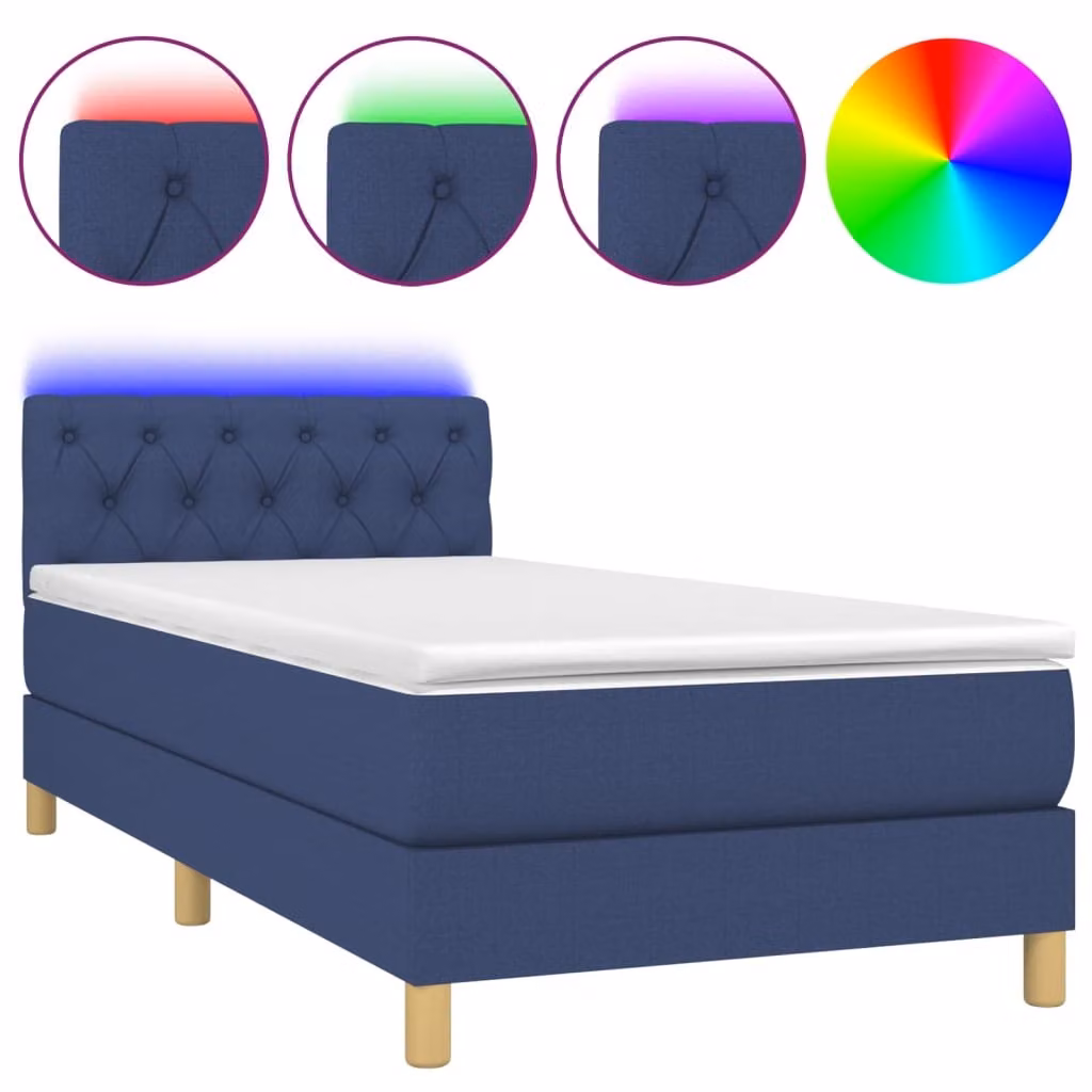 Letto a Molle con Materasso e LED Blu 80x200 cm in Tessuto