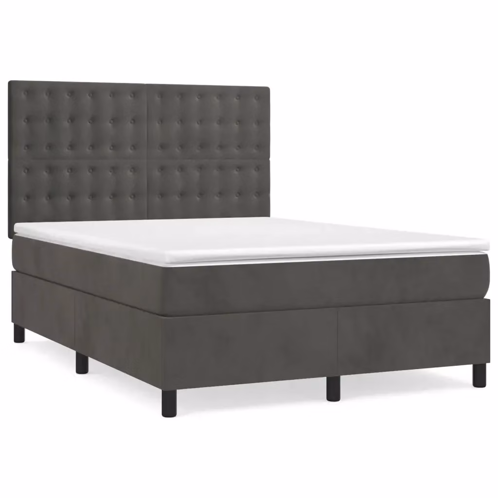 Letto Ibrido con Giroletto a Molle e Materasso vidaXL in Velluto Grigio e Bianco L/P/H: 203 x 140 x 128 cm – 2