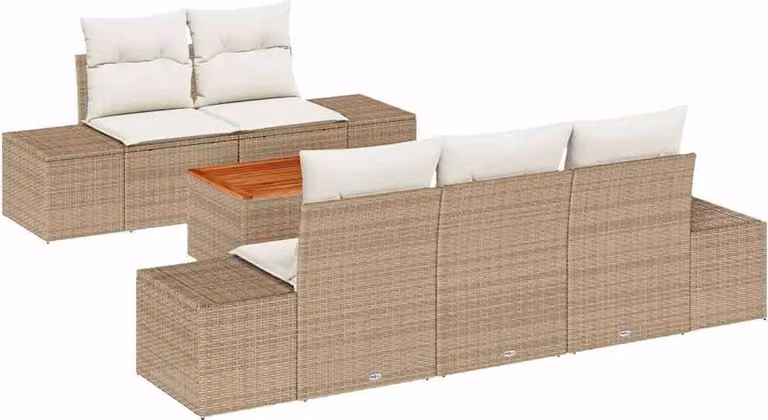Set Divano da Giardino 6 pcs Beige e Crema polyrattan