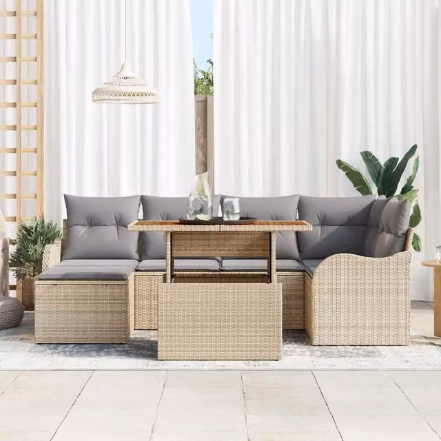 Set Divano da Giardino 7 pz Beige Poly Rattan 3358219