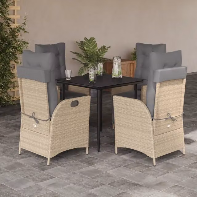 Set Pranzo da Giardino 5 pz con Cuscini Beige Misto Polyrattan 3213449