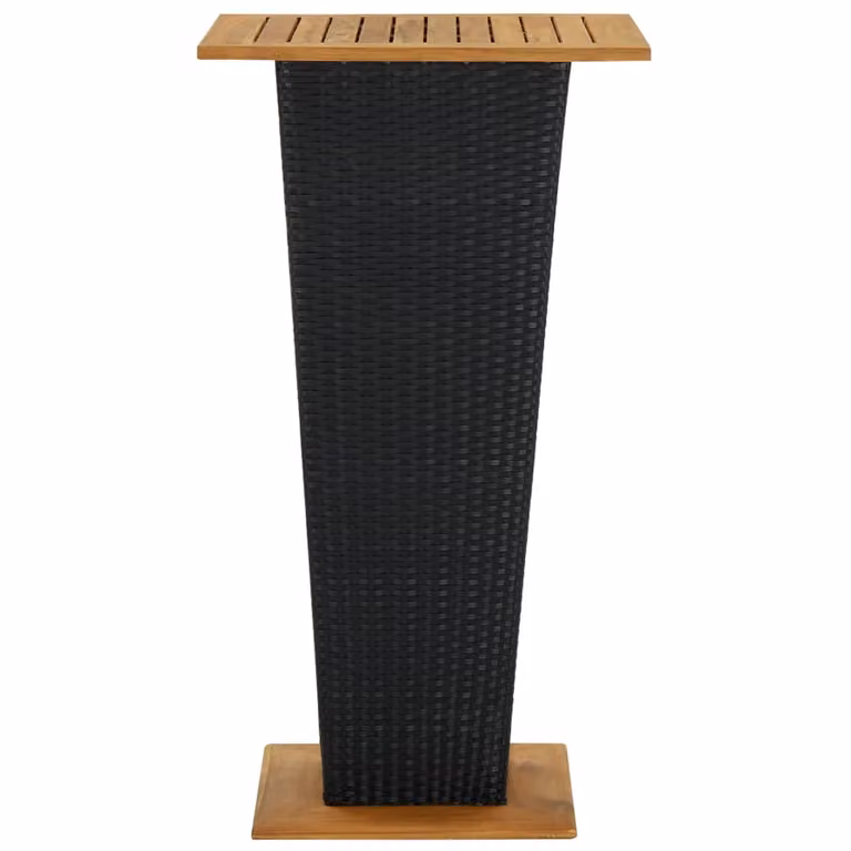 Tavolino da Tè Nero 60x60x110 cm Polyrattan e Massello Acacia