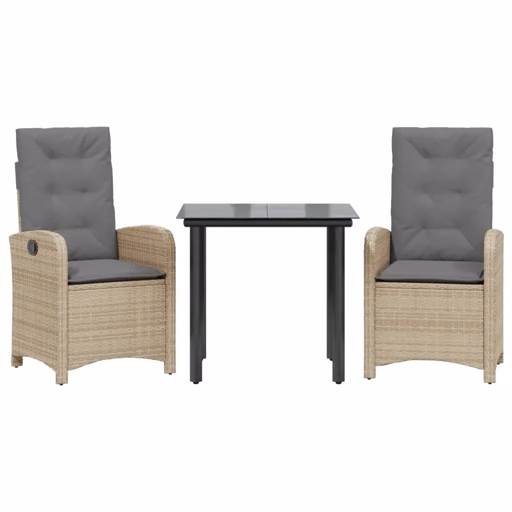 Set da pranzo da giardino moderno vidaXL in polyrattan con tavolo in vetro e cuscini beige, nero o grigio – 2