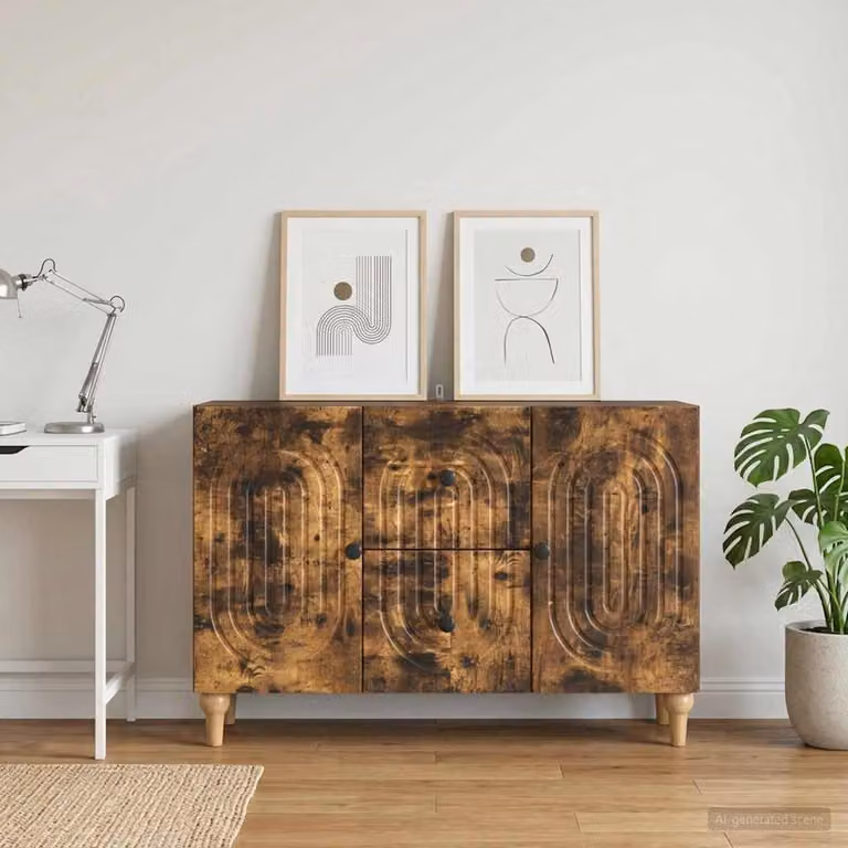 Mobile TV vidaXL in legno e metallo color rovere fumo L/P/H: 89 x 34,5 x 60 cm