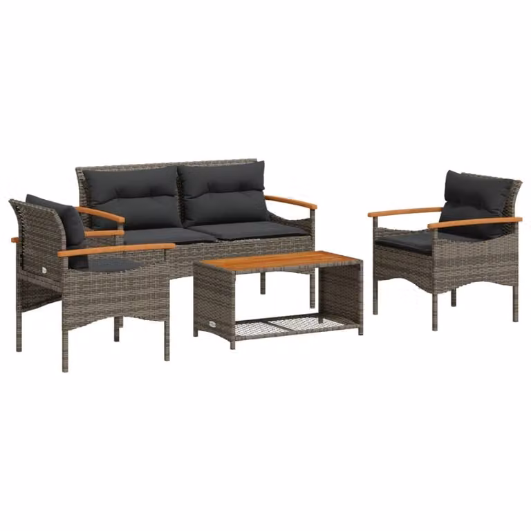 Maison Exclusive - Set da giardino 4 pezzi con cuscini Grigio Poly Rattan