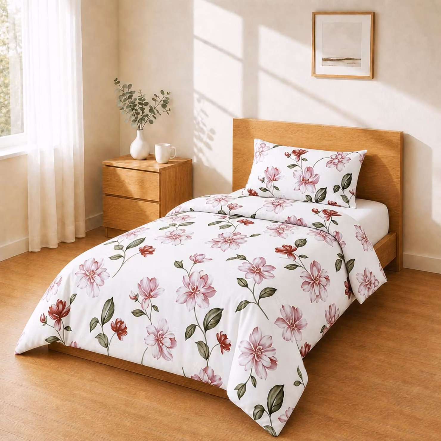 Copripiumino con federa, motivo magnolia, 140x200 cm + 50x80 cm, per la camera da letto