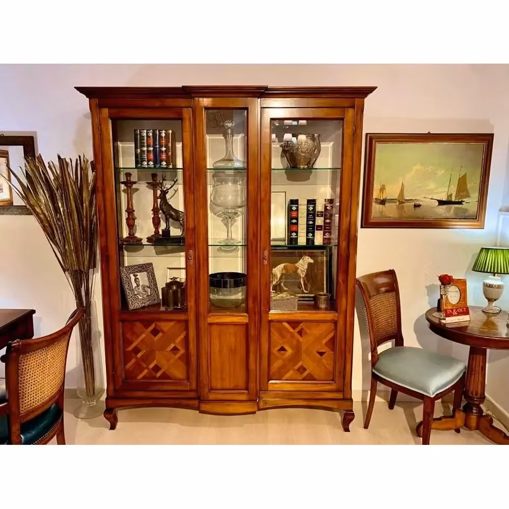 Vetrina classica MOBILI 2G in legno e vetro con ante in vetro, colore marrone, L: 163 cm, P: 45 cm, H: 207 cm – 2