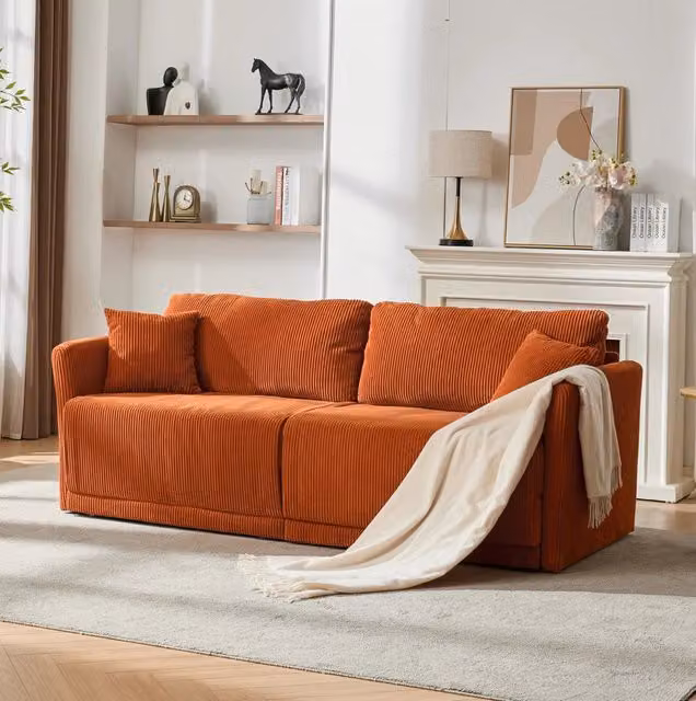 Divano letto trasformabile 182 cm in velluto a coste arancione HOMVRA
