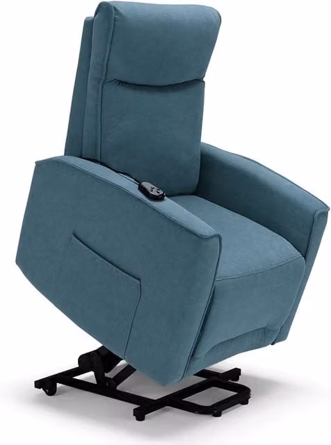 Poltrona relax elettrica LONDRA per anziani, 2 motori, 2 ruote posteriori, sistema reclinazione e alzapersona, tessuto idrorepellente , colore Petrolio