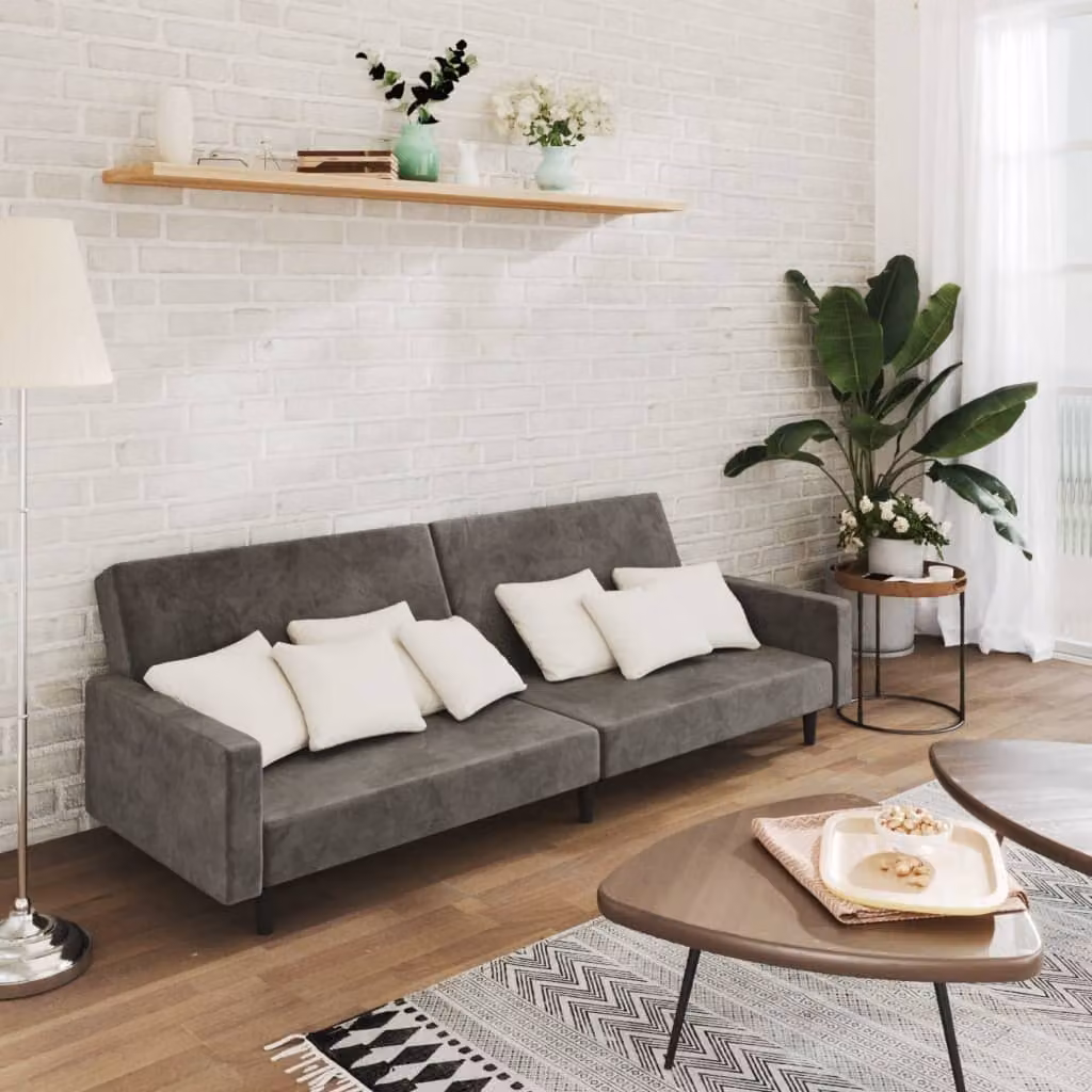 vidaXL Divano Letto Click-Clack Moderno in Velluto Grigio con Struttura in Legno Solido e Poggiatesta Regolabile