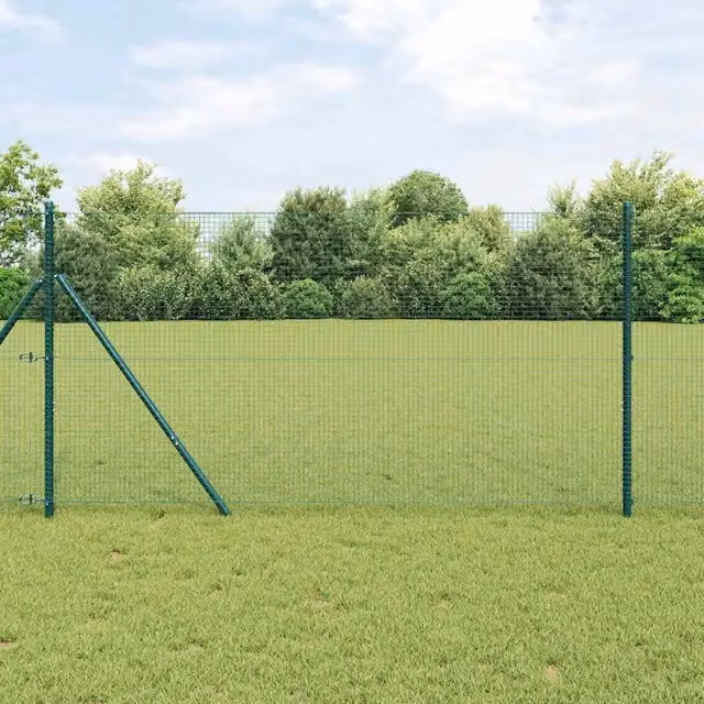 Recinzione a rete saldata doppia con pali rotondi vidaXL, Verde, da fissare a terra, L: 140 cm, H: 50 cm, P: 19 cm – 1