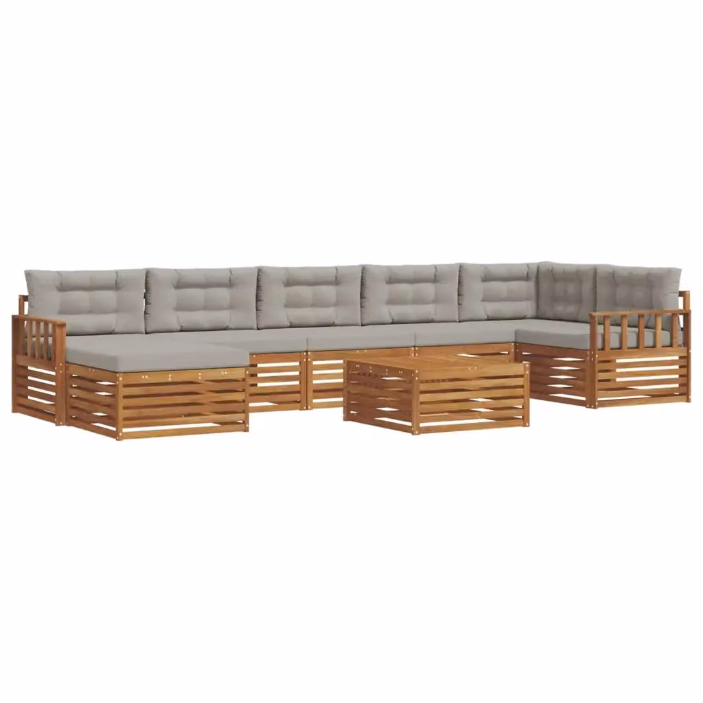 Set di divani da esterno a L vidaXL in legno di acacia con 8 pezzi, colore grigio – 2