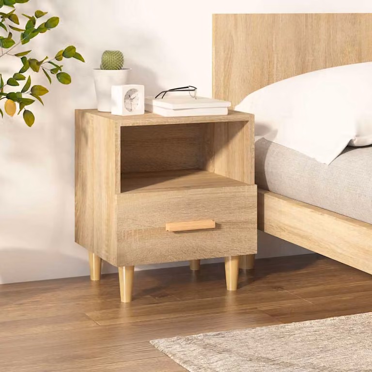 Comodino vidaXL in Rovere Sonoma, Stile Scandinavo, Marrone e Beige, L 40 cm x P 35 cm x H 47 cm