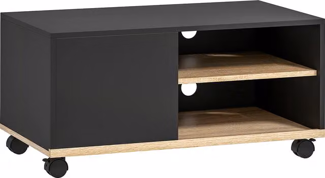 Mobile Porta TV HOMCOM per schermi fino a 42 pollici con ruote, freni, armadietto e ripiano regolabile, Nero, L 80 cm x P 45 cm x H 41 cm – 1