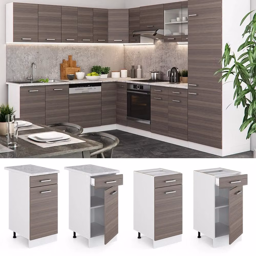 Mobiletto base per cucina Vicco R-Line Grigio e Bianco con ante a battente e ripiani interni L/P/H: 40 x 60 x 81,6 cm – 2
