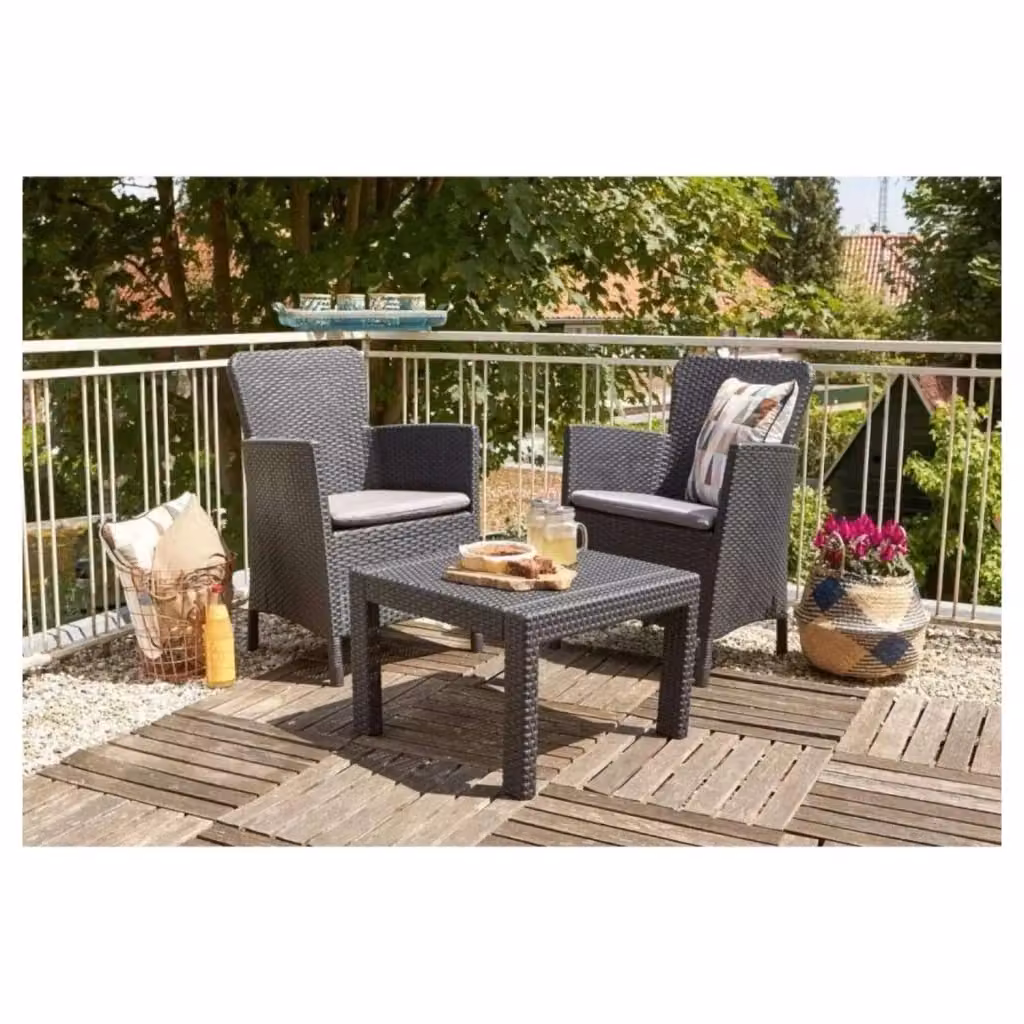 Set da esterno Salvador per balcone e giardino con tavolo, design moderno in rattan color antracite e grigio – 2