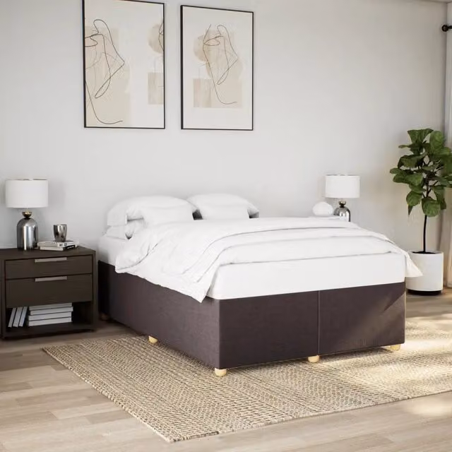 Giroletto vidaXL in tessuto marrone scuro con doghe in legno, L/P/H: 140 x 200 cm – 1