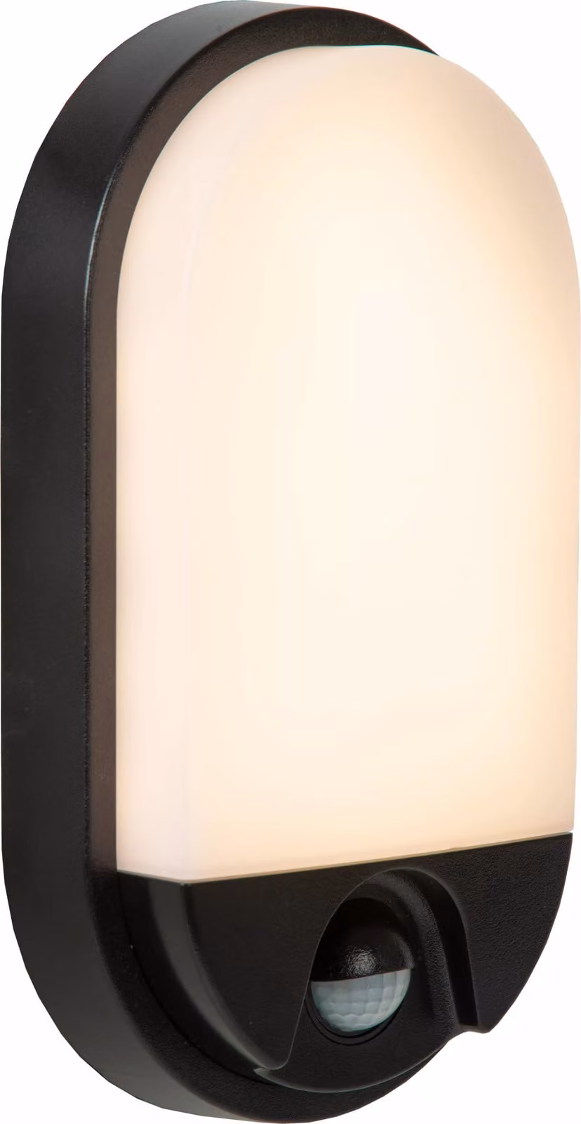 Applique da esterno nera a forma di ellisse con sensore di movimento integrato e LED da 10 W HUPS Lucide