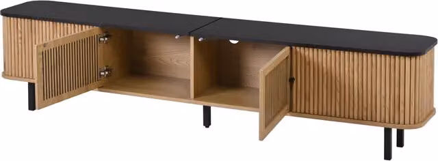 Mobile TV moderno in MDF e pannelli PB color rovere, 190x35x45 cm con ante scorrevoli e griglia ventilata