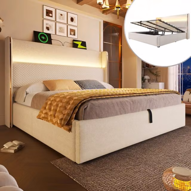 letto idraulico lino beige 180x200 cm