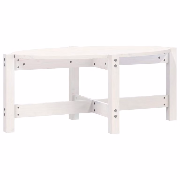 Tavolino da Salotto Bianco 87x48x35cm in Legno Massello di Pino