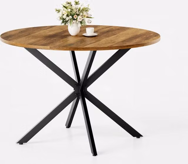 Tavolo da pranzo rotondo 120 cm marrone nero, base a X in metallo, 4-6 persone