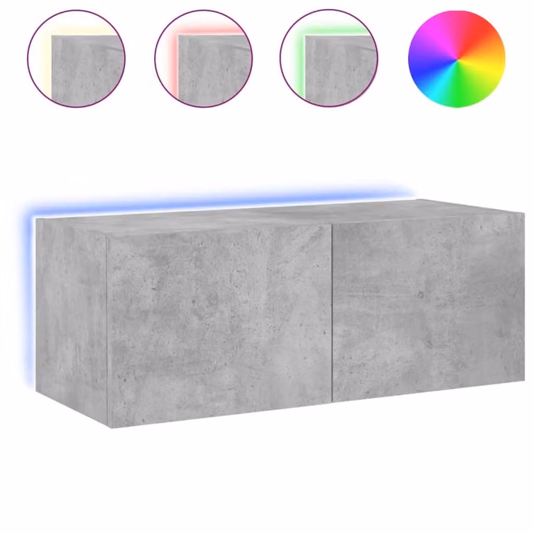 Mobile TV a Parete con Luci LED Grigio Cemento 80x35x31 cm