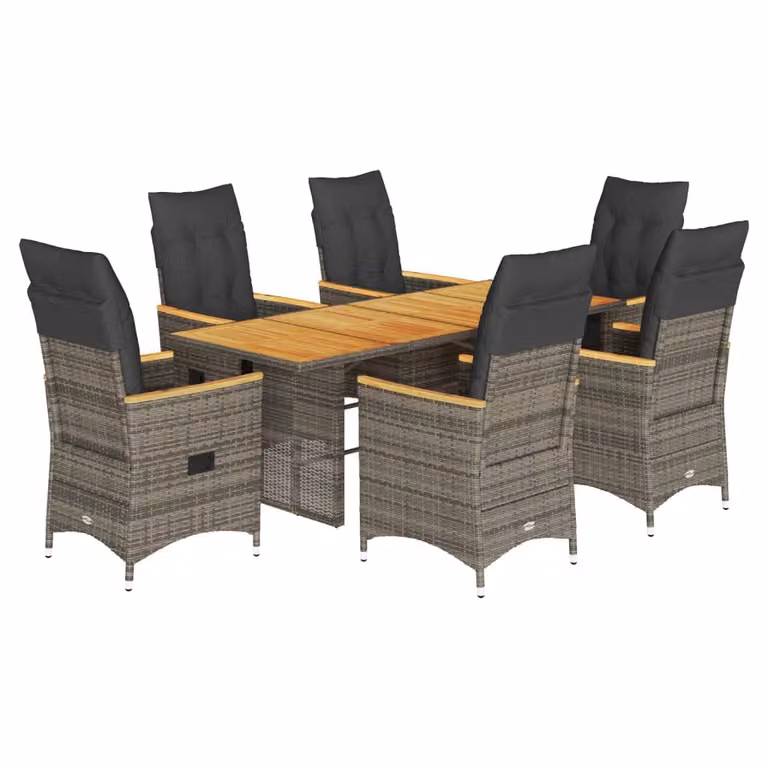 Set da Pranzo da Giardino 7 pz con Cuscini in Polyrattan Grigio