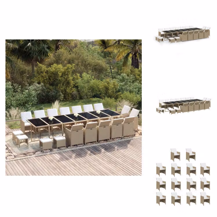 vidaXL Set da pranzo da giardino 19 pezzi con cuscini in polyrattan beige -  Set di mobili da giardino